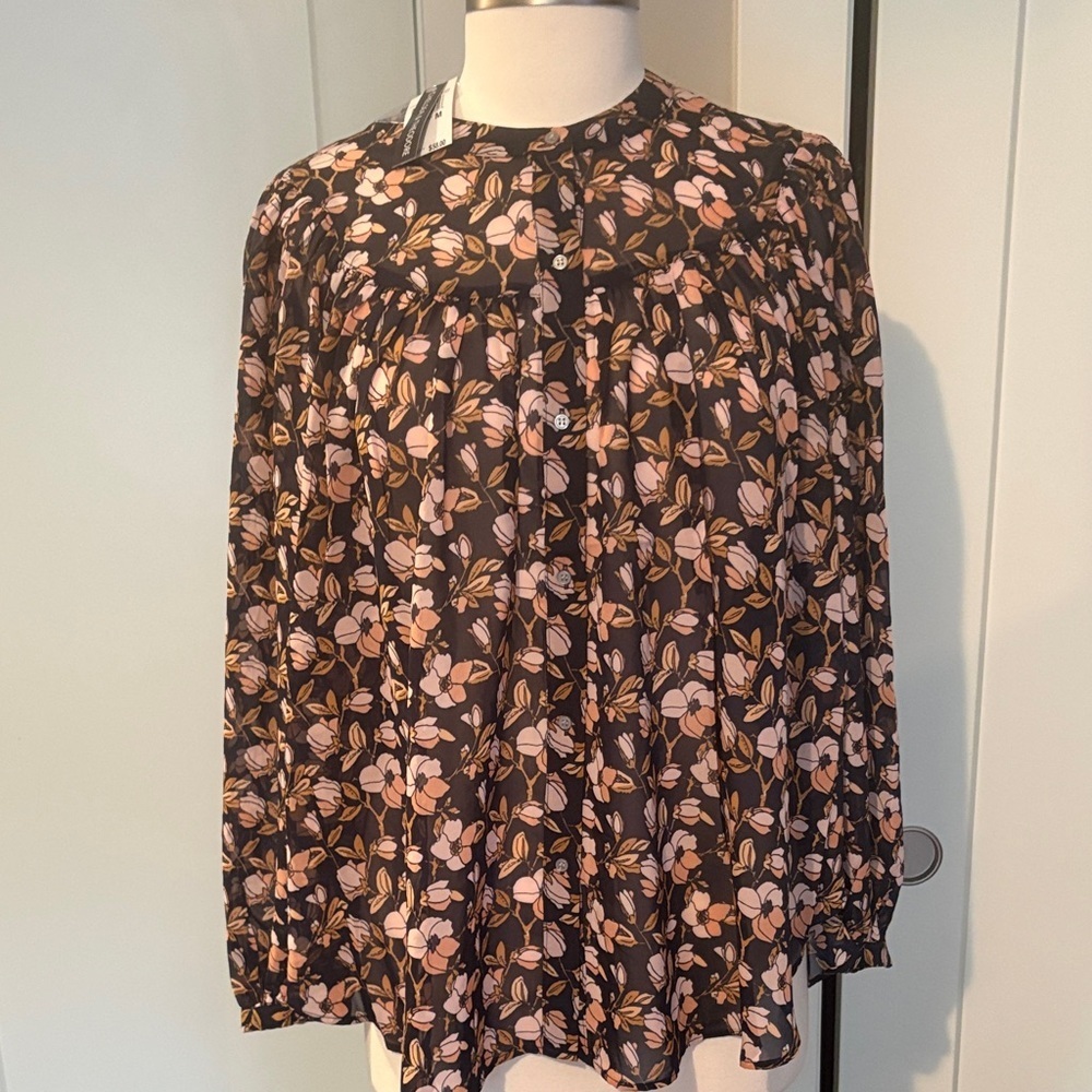 Chelsea & Theodore Floral Black & Pink flowy Top NWT